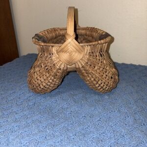 Egg Gathering Basket Gods Eye Handwoven Butt  Rustic Farmhouse Country 11"